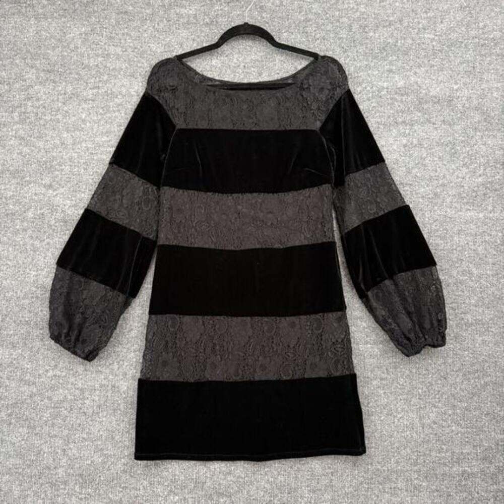 Laundry Shelli Segal Womens Black Whimsigoth Velvet Lace Shift Dress Size 4 Boho